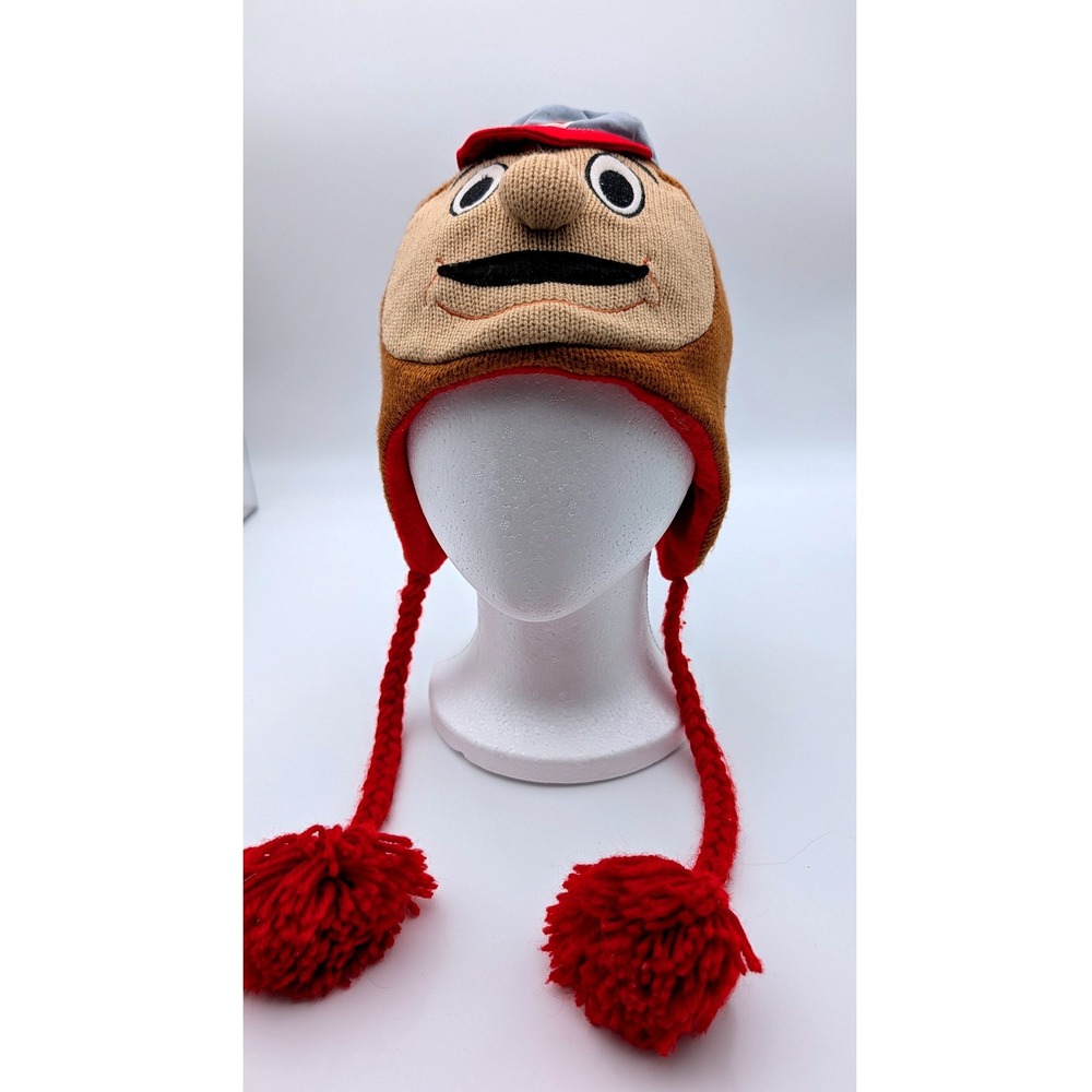 ZooZatz Ohio State Buckeyes Brutus Buckeye Mascot Knit Trapper Beanie Hat PomPom